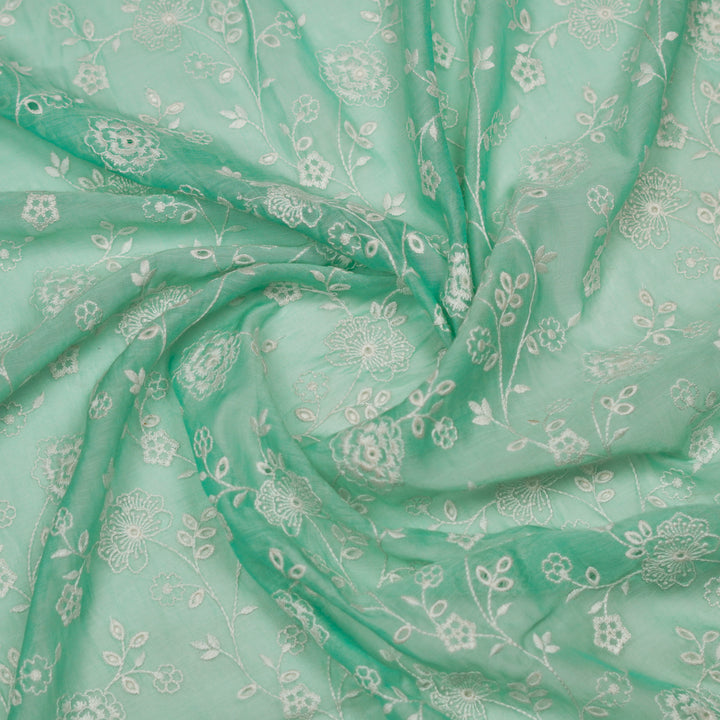 Nada Jaal on Aqua Green Cotton Silk  Embroidered Fabric