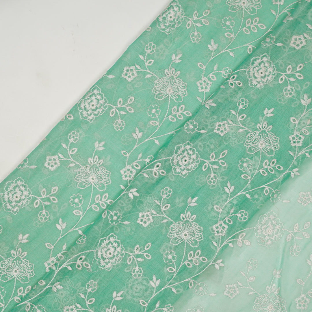 Nada Jaal on Aqua Green Cotton Silk  Embroidered Fabric