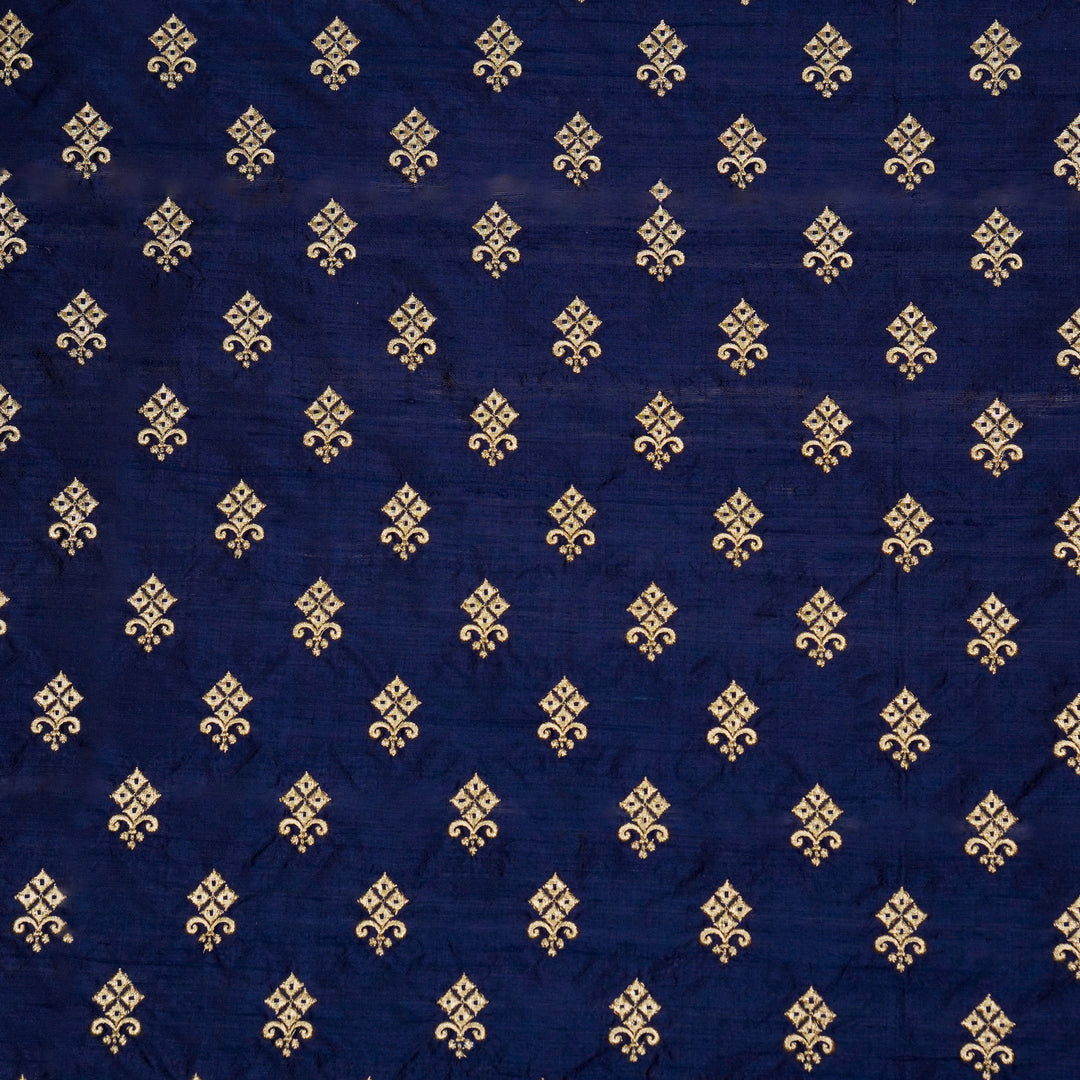 Sana Buti on Navy Blue Raw Silk Embroidered Fabric