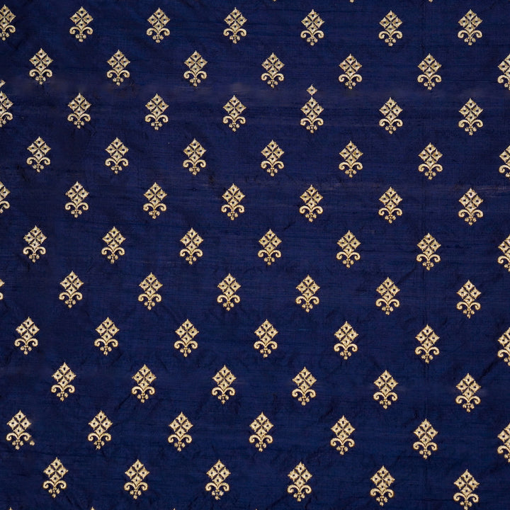 Sana Buti on Navy Blue Raw Silk Embroidered Fabric