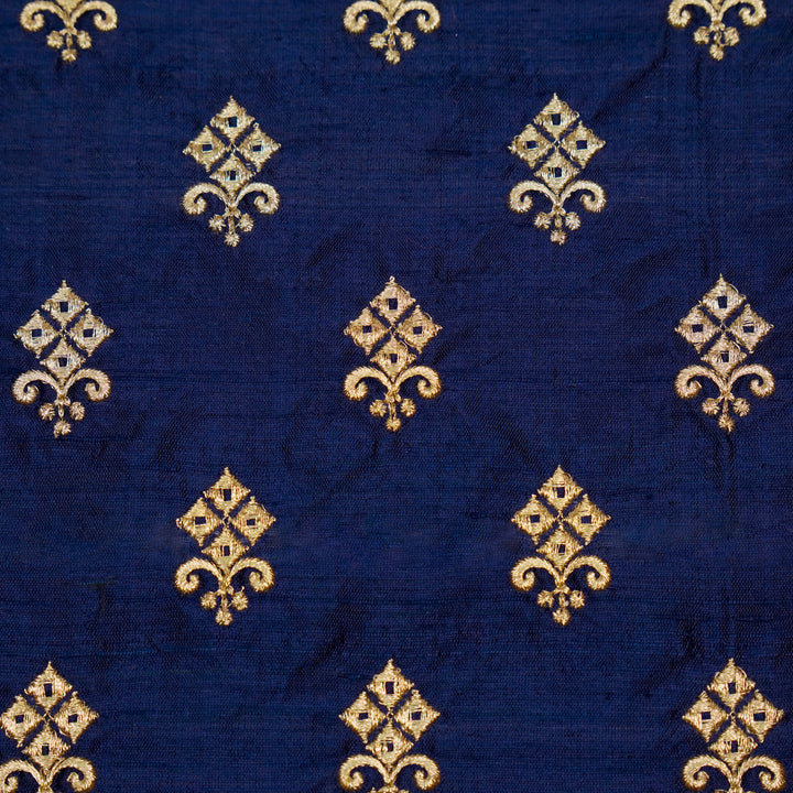 Sana Buti on Navy Blue Raw Silk Embroidered Fabric