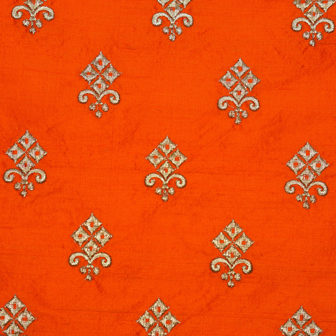 Sana Buti on Red Rust Raw Silk Embroidered Fabric