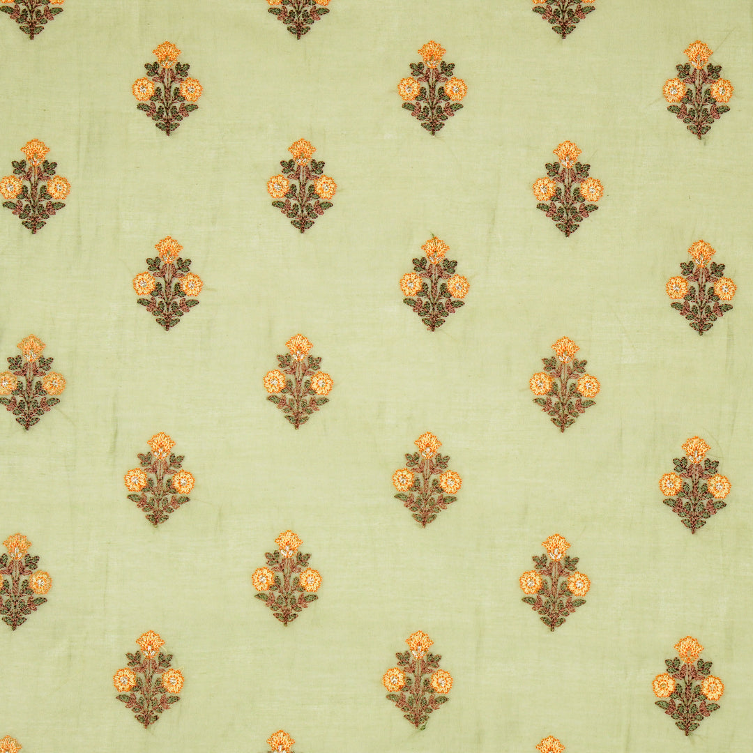 Rima Buti on Olive Green Cotton Silk Embroidered Fabric