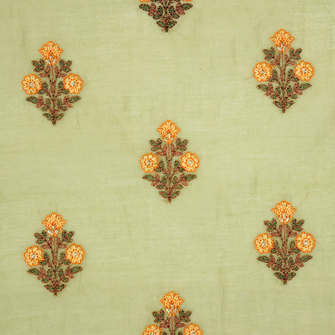 Rima Buti on Olive Green Cotton Silk Embroidered Fabric
