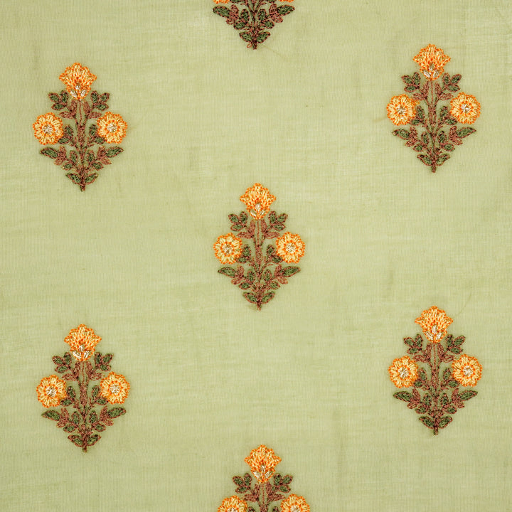 Rima Buti on Olive Green Cotton Silk Embroidered Fabric