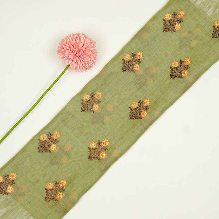 Rima Buti on Olive Green Cotton Silk Embroidered Fabric