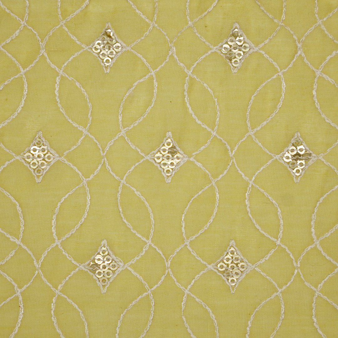Vibha Jaal on Lemon Cotton Silk Embroidered Fabric