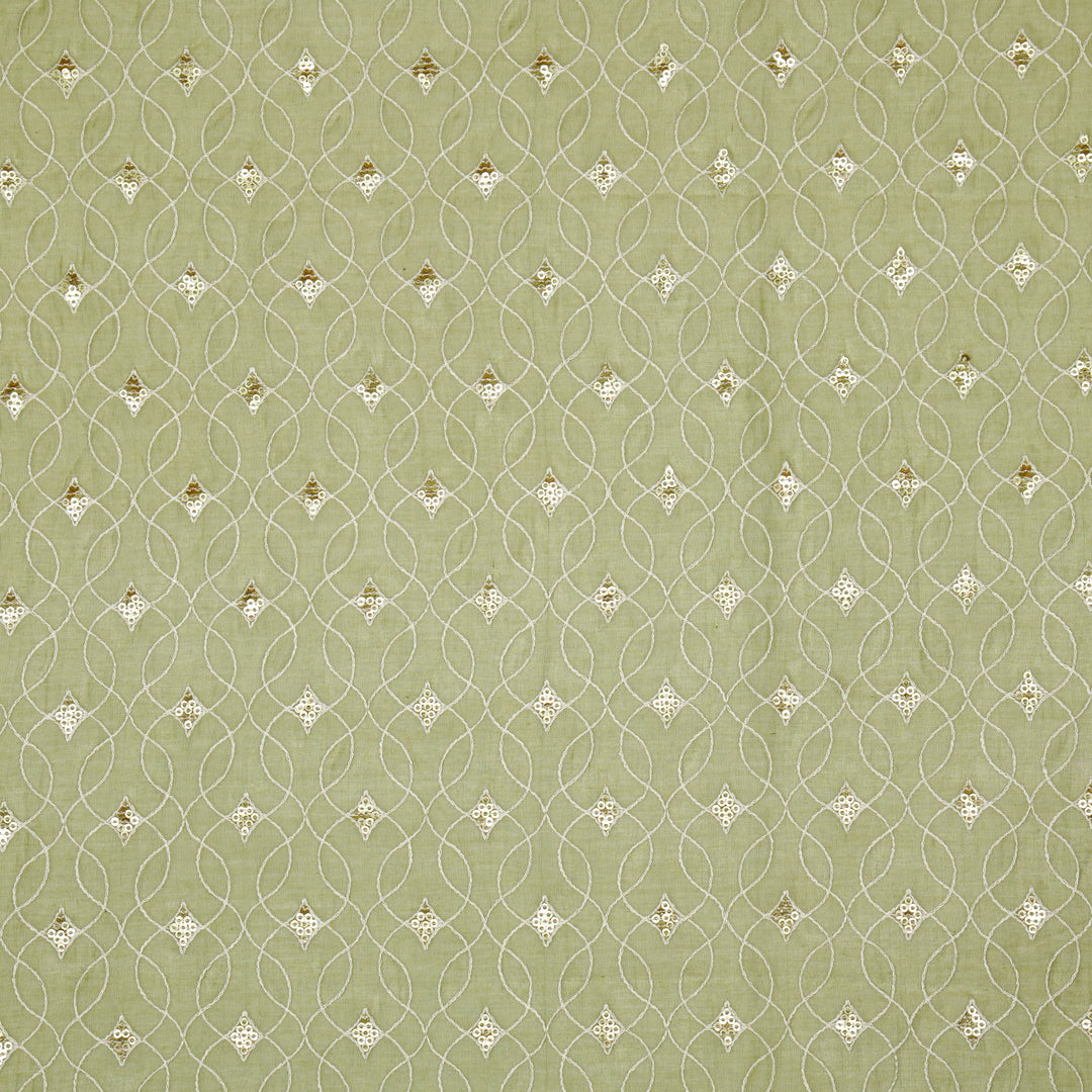 Vibha Jaal on Olive Green Cotton Silk Embroidered Fabric