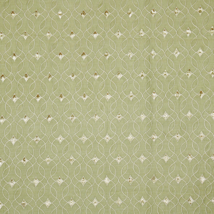 Vibha Jaal on Olive Green Cotton Silk Embroidered Fabric