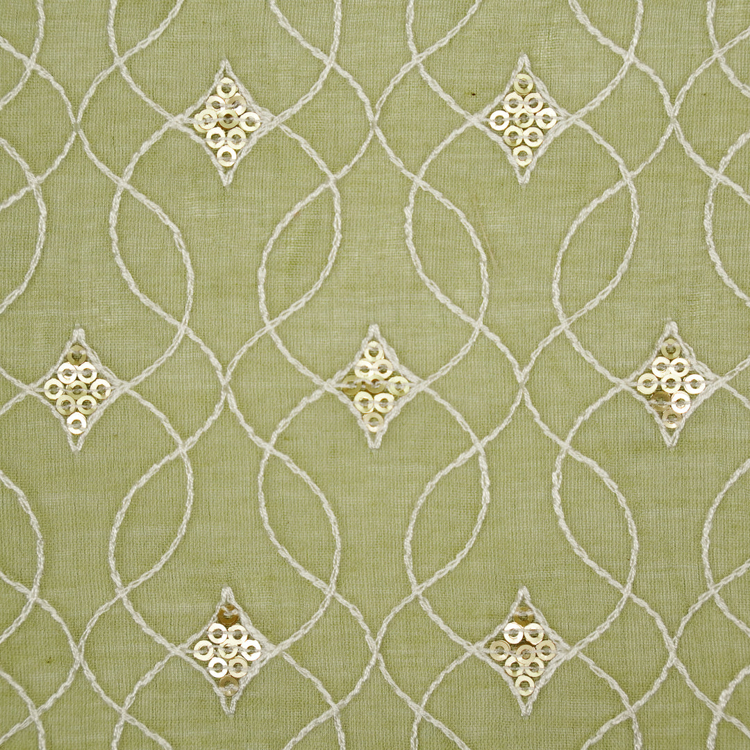 Vibha Jaal on Olive Green Cotton Silk Embroidered Fabric