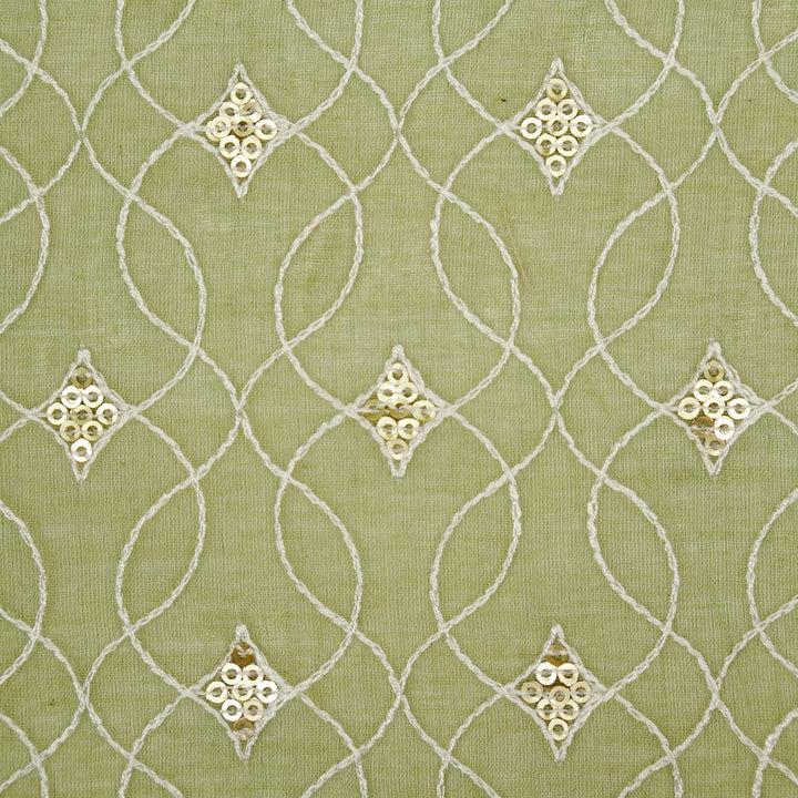 Vibha Jaal on Olive Green Cotton Silk Embroidered Fabric