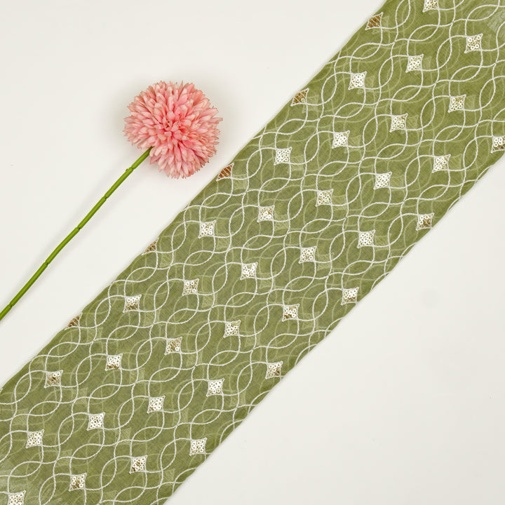 Vibha Jaal on Olive Green Cotton Silk Embroidered Fabric