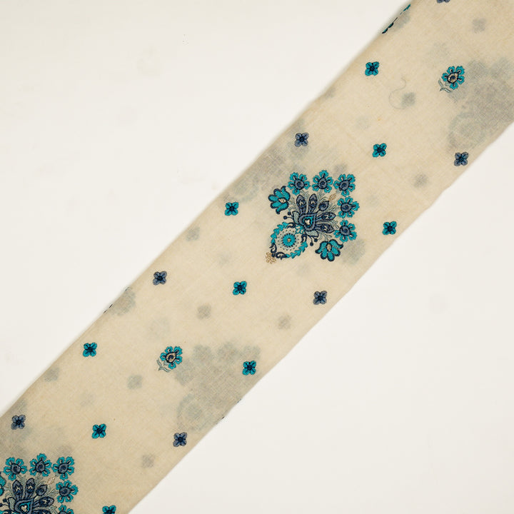 Rituja Buta Buti Mixture on Cream/Blue Malmal Embroidered Fabric