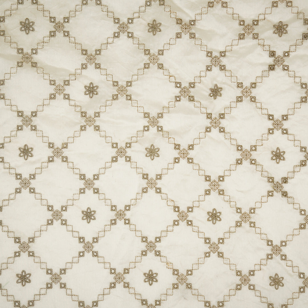 Aurum Zari Jaal on Natural Ivory Silk Chanderi Embroidered Fabric