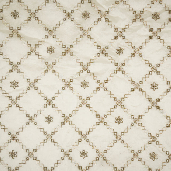 Aurum Zari Jaal on Natural Ivory Silk Chanderi Embroidered Fabric