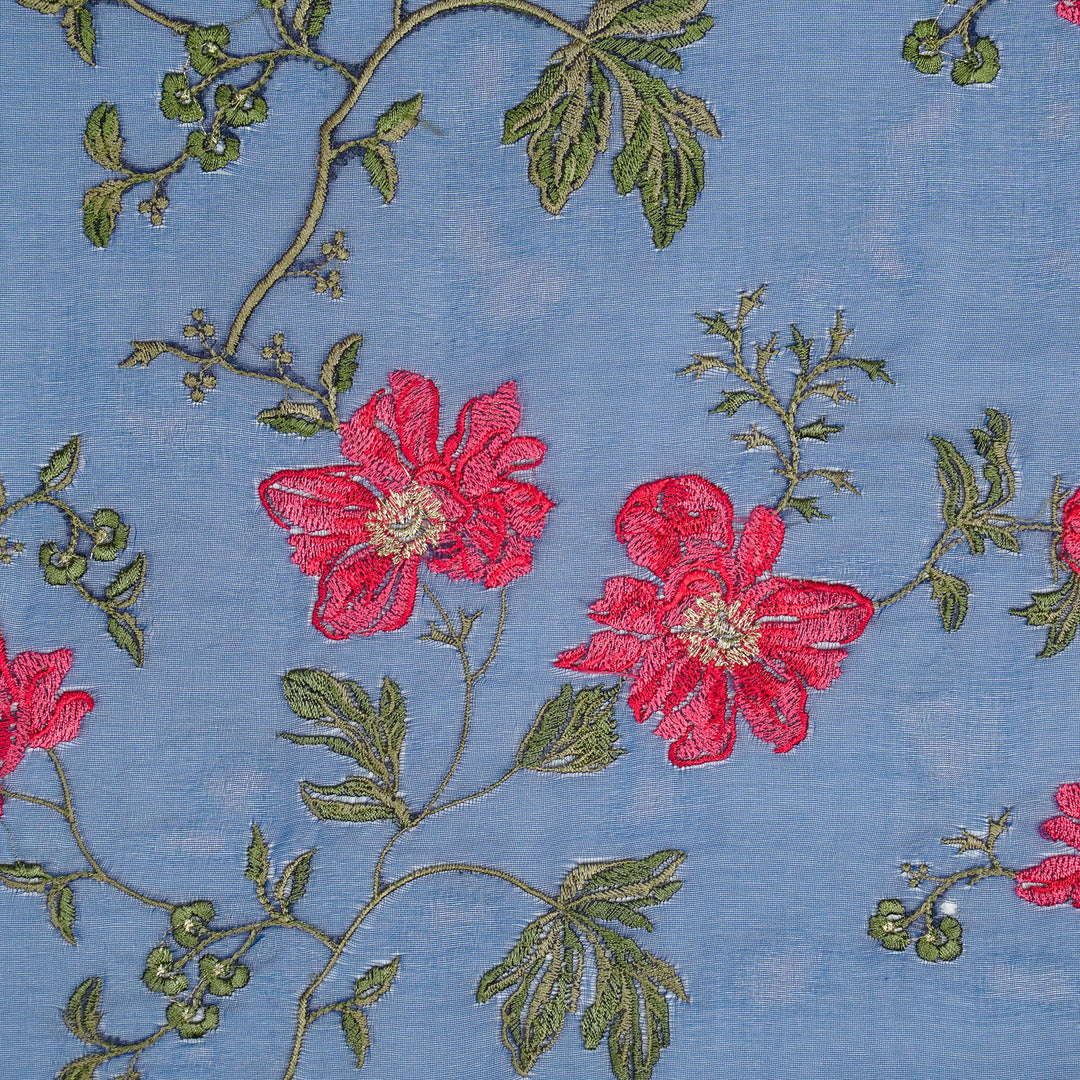 Ayka Floral Jaal on Royal Blue Silk Organza