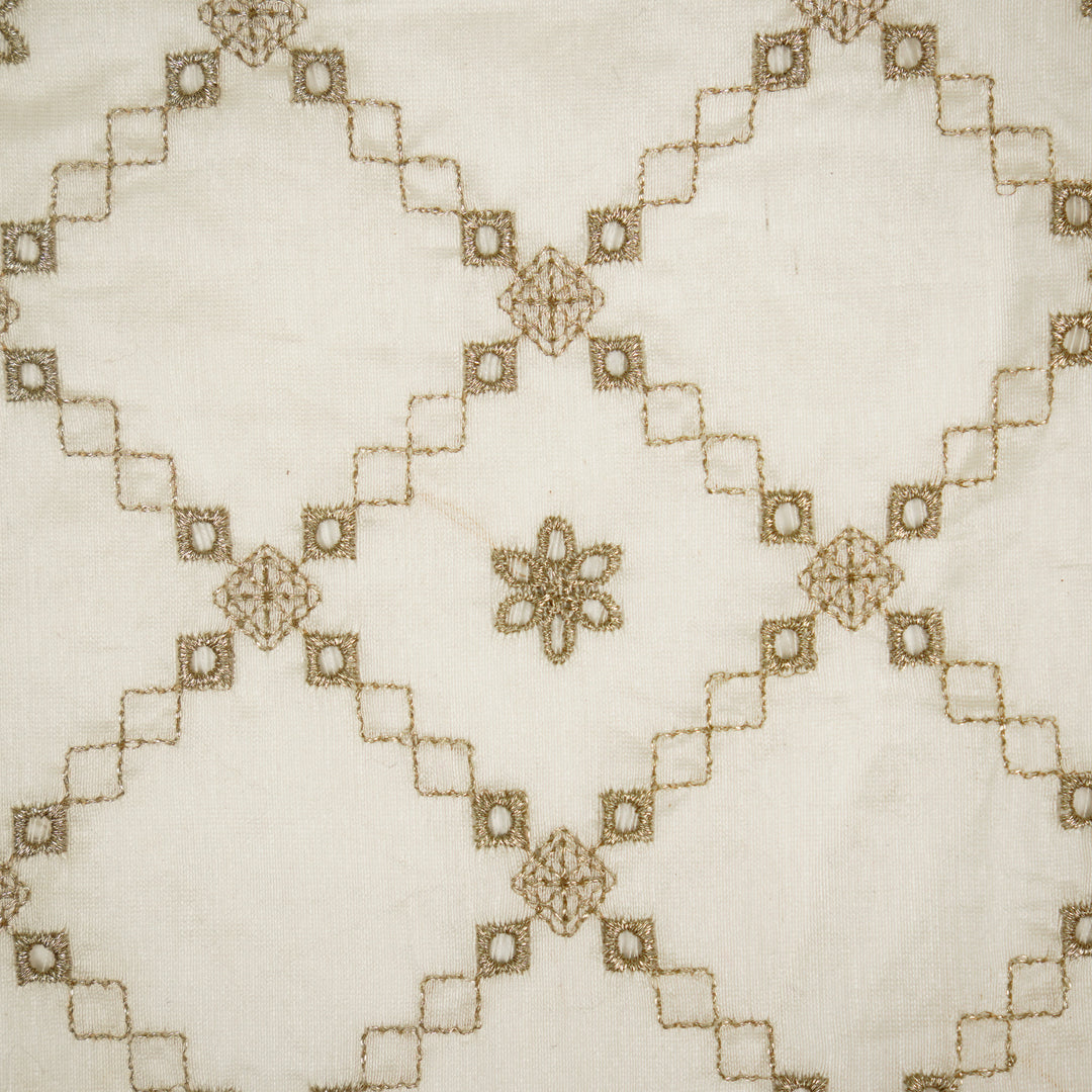 Aurum Zari Jaal on Natural Ivory Silk Chanderi Embroidered Fabric