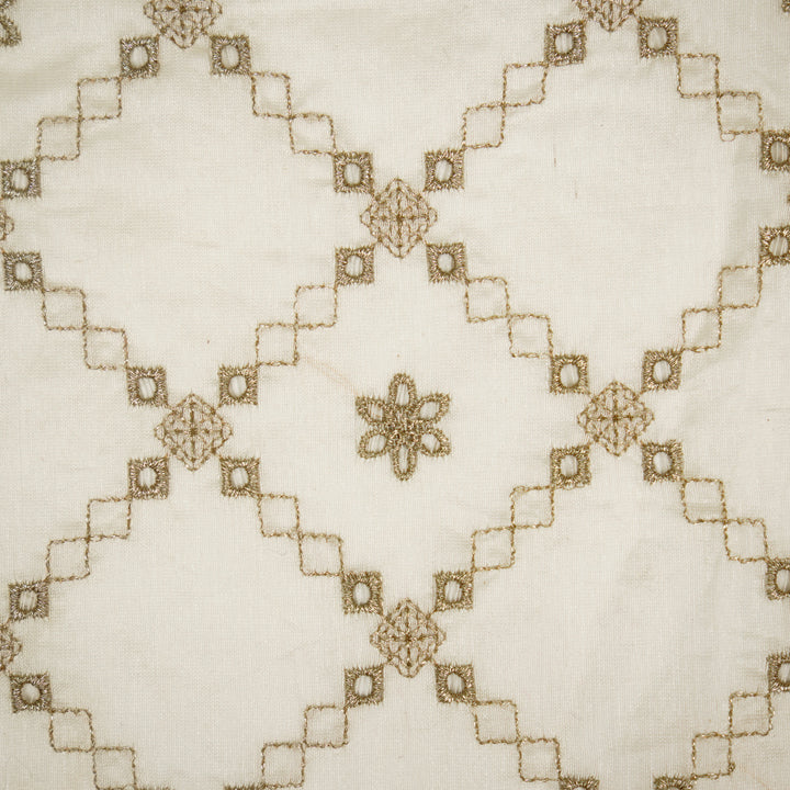 Aurum Zari Jaal on Natural Ivory Silk Chanderi Embroidered Fabric