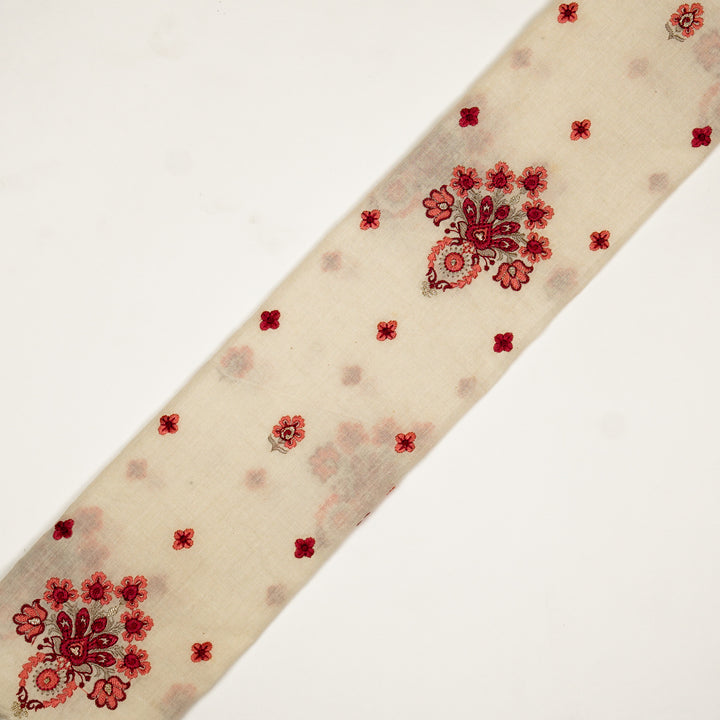 Rituja Buta Buti Mixture on Cream/Maroon Malmal Embroidered Fabric