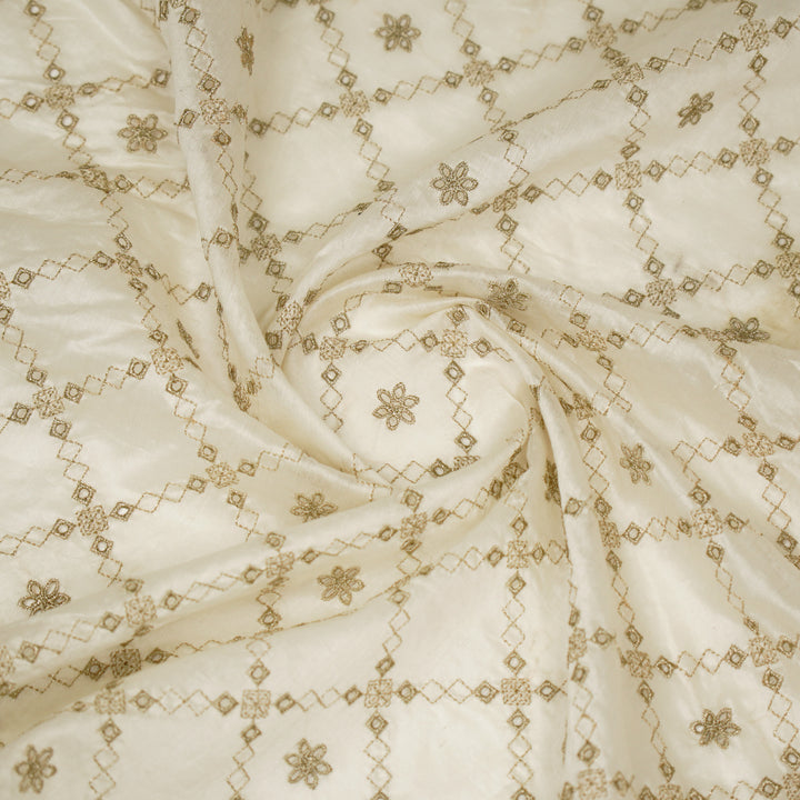 Aurum Zari Jaal on Natural Ivory Silk Chanderi Embroidered Fabric