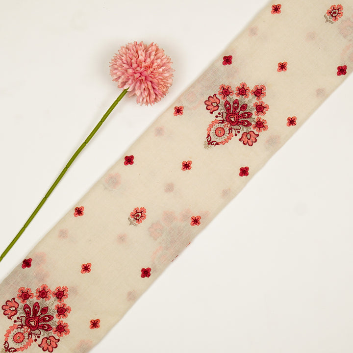 Rituja Buta Buti Mixture on Cream/Maroon Malmal Embroidered Fabric