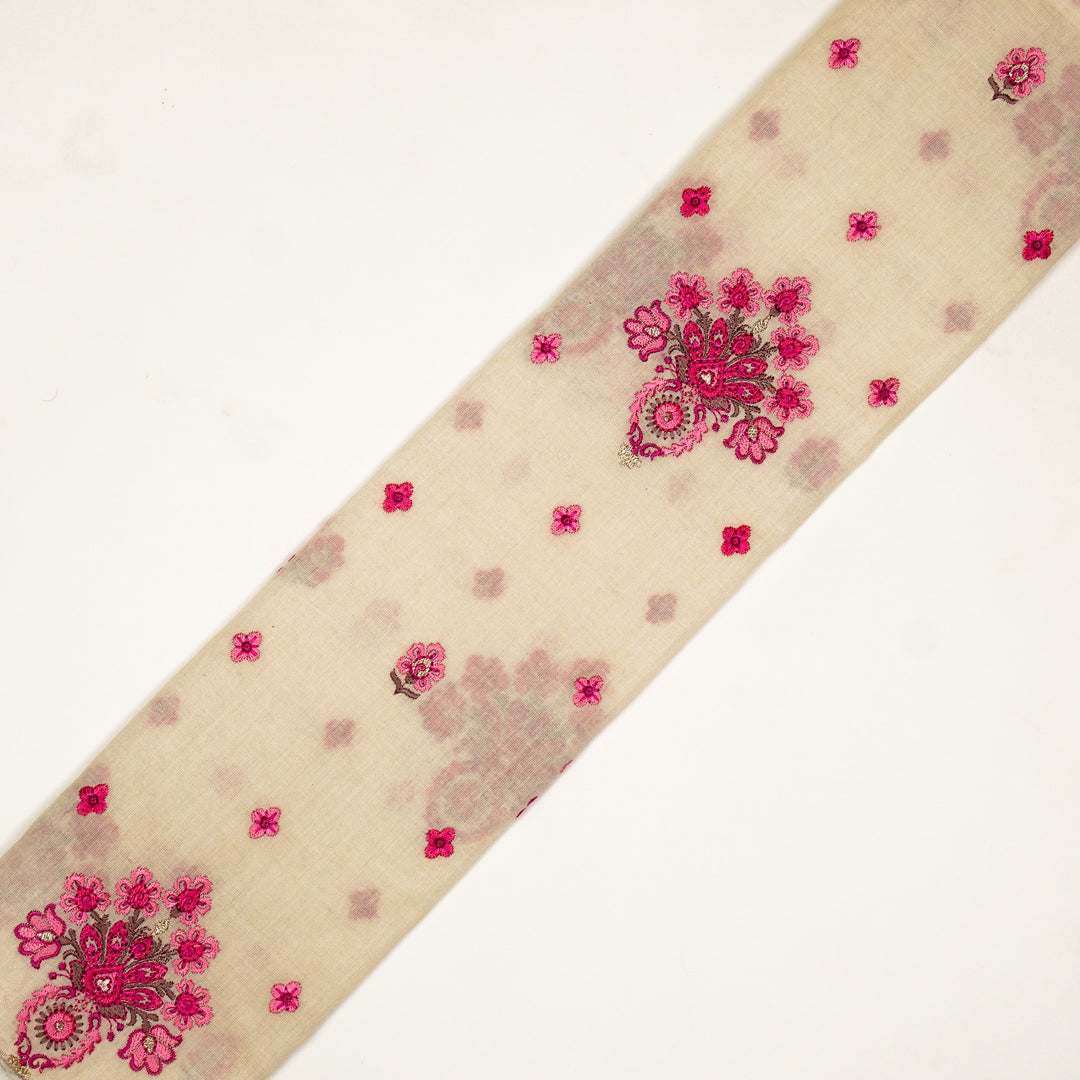 Rituja Buta Buti Mixture on Cream/Fuxia Malmal Embroidered Fabric