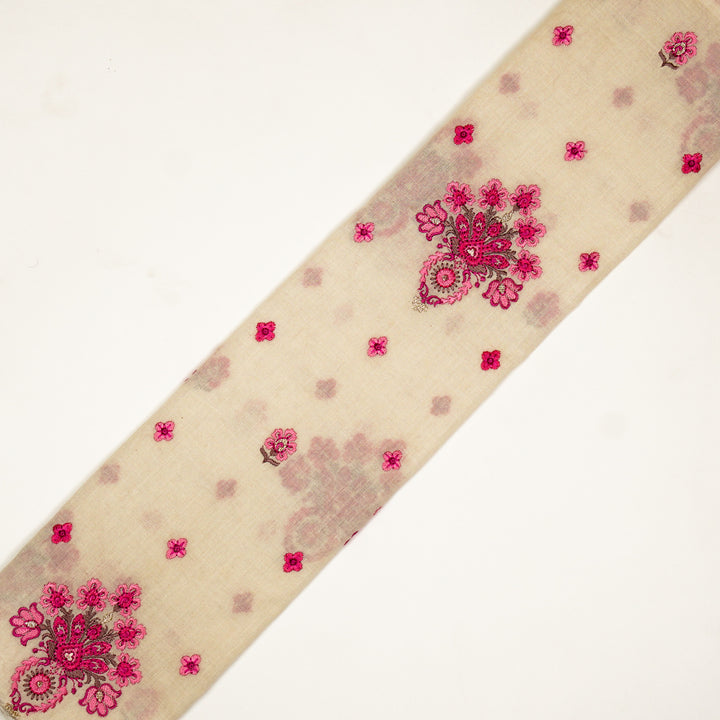Rituja Buta Buti Mixture on Cream/Fuxia Malmal Embroidered Fabric