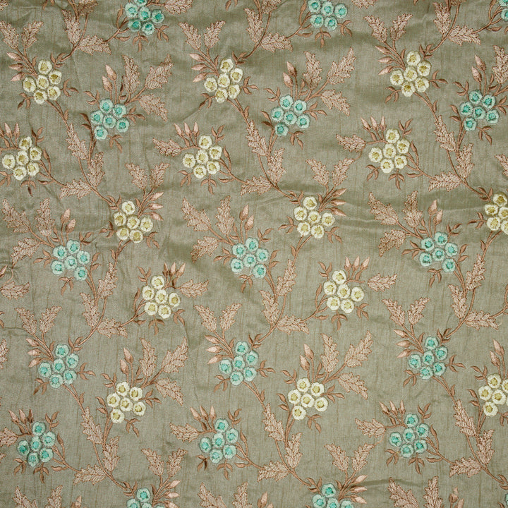 Creeva Jaal on Mouse Semi Raw Silk Embroidered Fabric