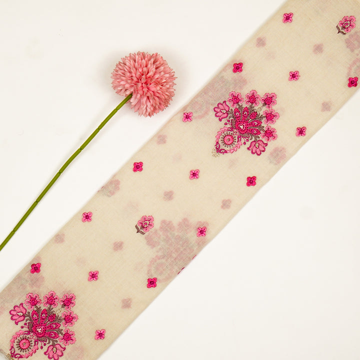 Rituja Buta Buti Mixture on Cream/Fuxia Malmal Embroidered Fabric