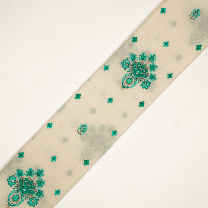 Rituja Buta Buti Mixture on Cream/Teal Malmal Embroidered Fabric