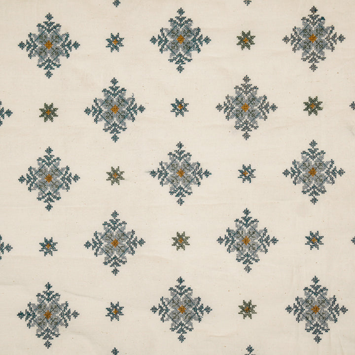 Nilaya Buta Buti Mixture on Cream Cotton Linen Embroidered Fabric