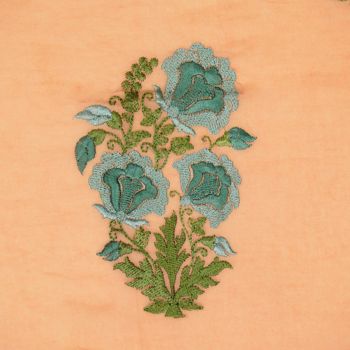 Aria Floral Buta on Peach Malmal Embroidered Fabric