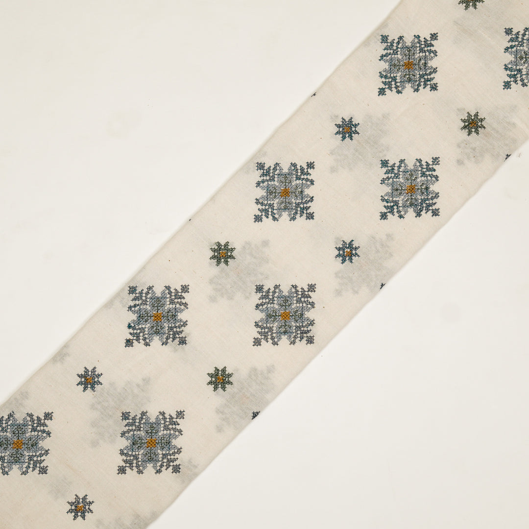 Nilaya Buta Buti Mixture on Cream Cotton Linen Embroidered Fabric