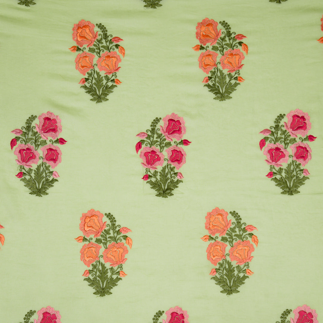 Aria Floral Buta on Sea Green Malmal Embroidered Fabric