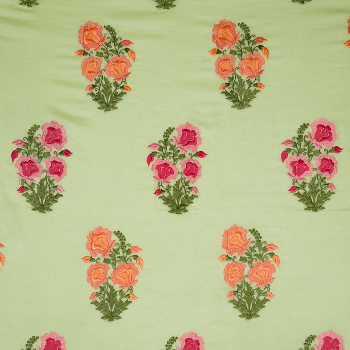 Aria Floral Buta on Sea Green Malmal Embroidered Fabric