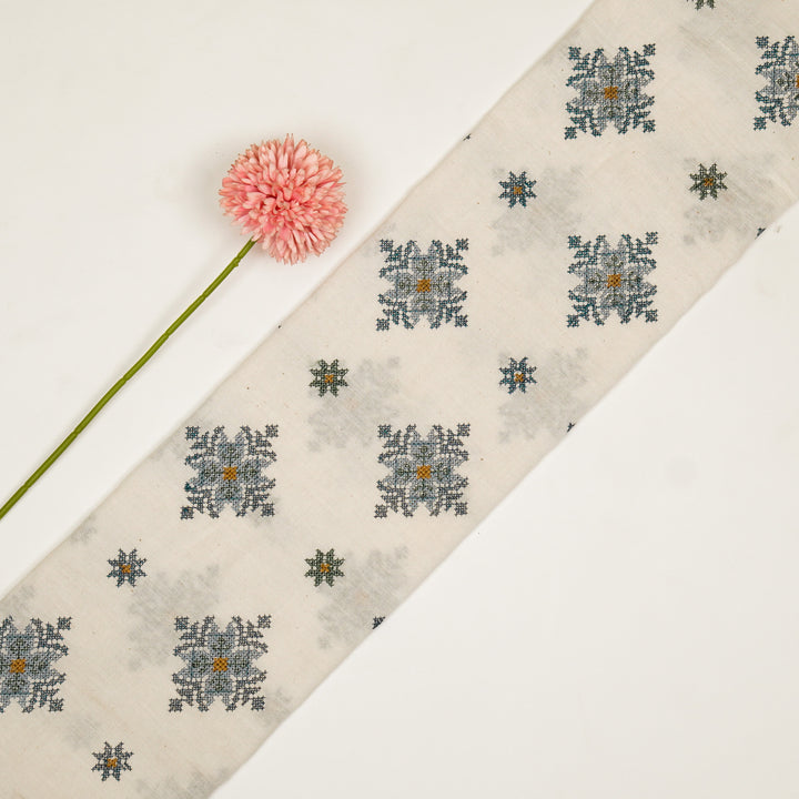 Nilaya Buta Buti Mixture on Cream Cotton Linen Embroidered Fabric