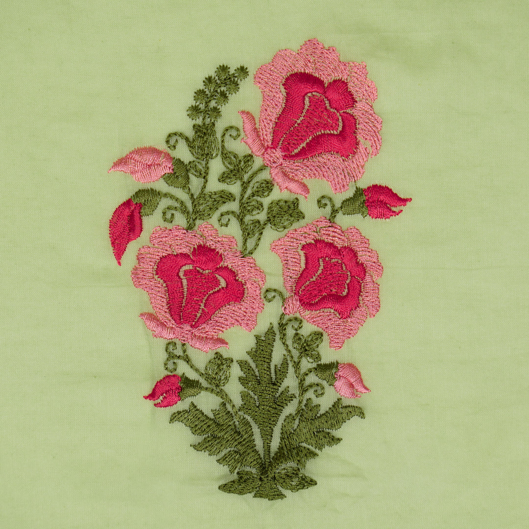 Aria Floral Buta on Sea Green Malmal Embroidered Fabric