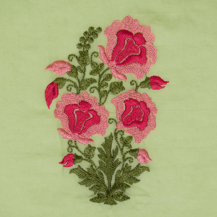 Aria Floral Buta on Sea Green Malmal Embroidered Fabric