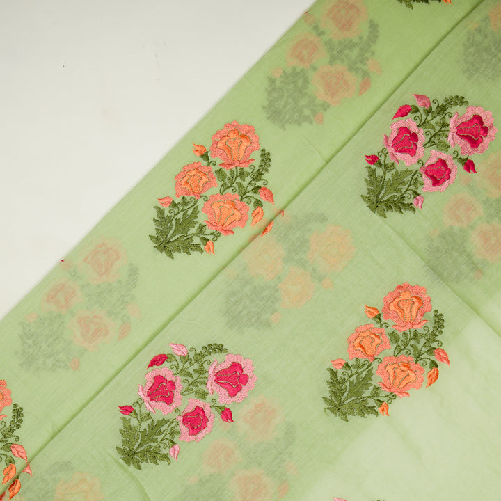 Aria Floral Buta on Sea Green Malmal Embroidered Fabric