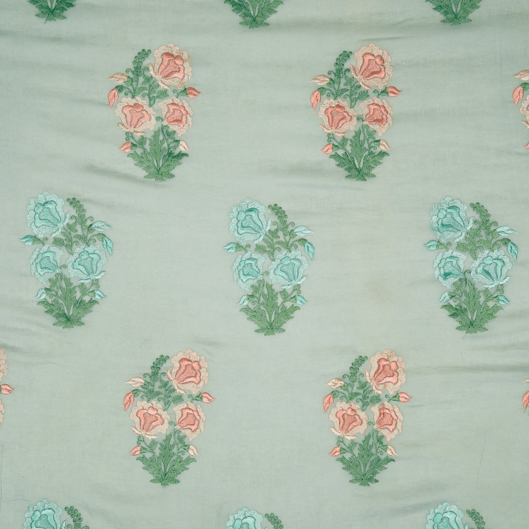 Aria Floral Buta on Grey Malmal Embroidered Fabric