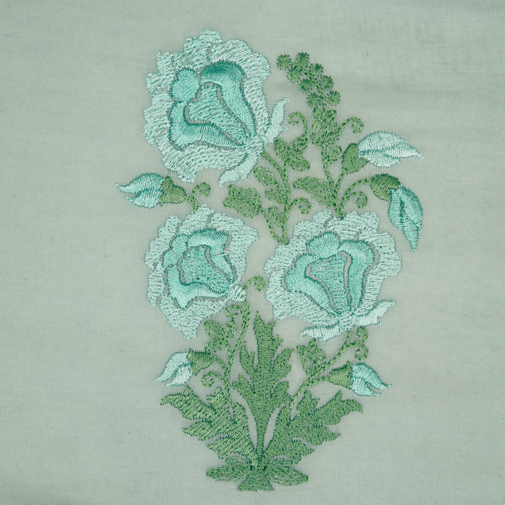Aria Floral Buta on Grey Malmal Embroidered Fabric