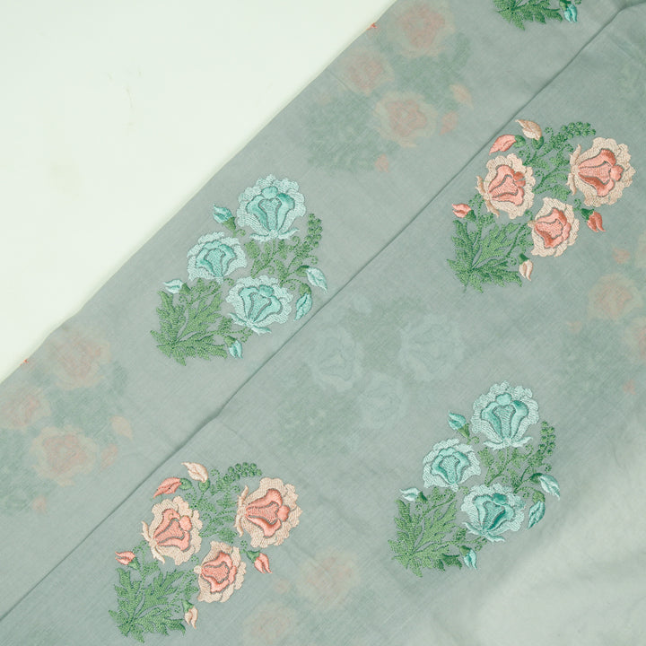 Aria Floral Buta on Grey Malmal Embroidered Fabric