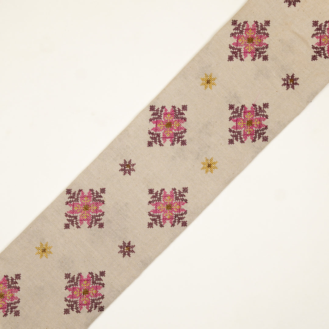 Nilaya Buta Buti Mixture on Ecru Cotton Linen Embroidered Fabric