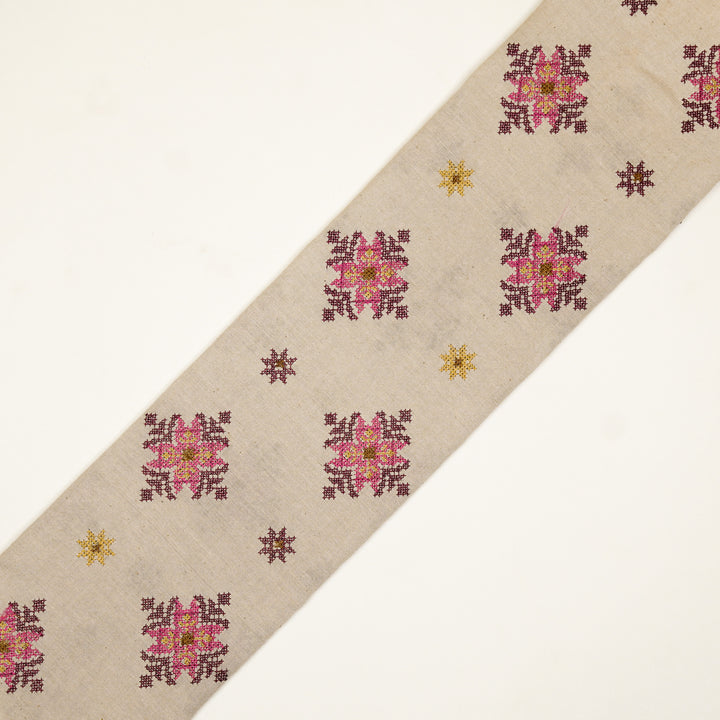 Nilaya Buta Buti Mixture on Ecru Cotton Linen Embroidered Fabric