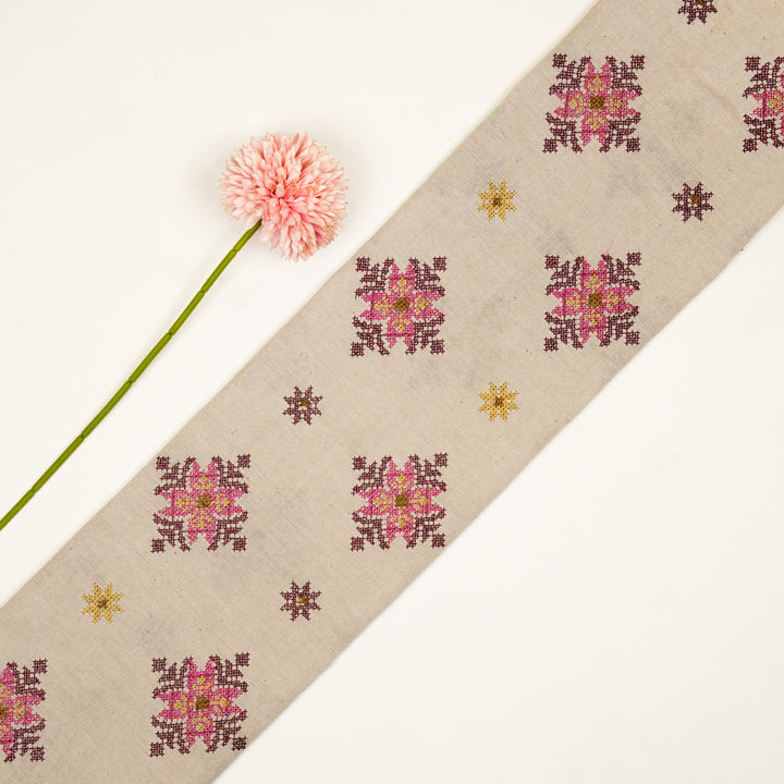 Nilaya Buta Buti Mixture on Ecru Cotton Linen Embroidered Fabric