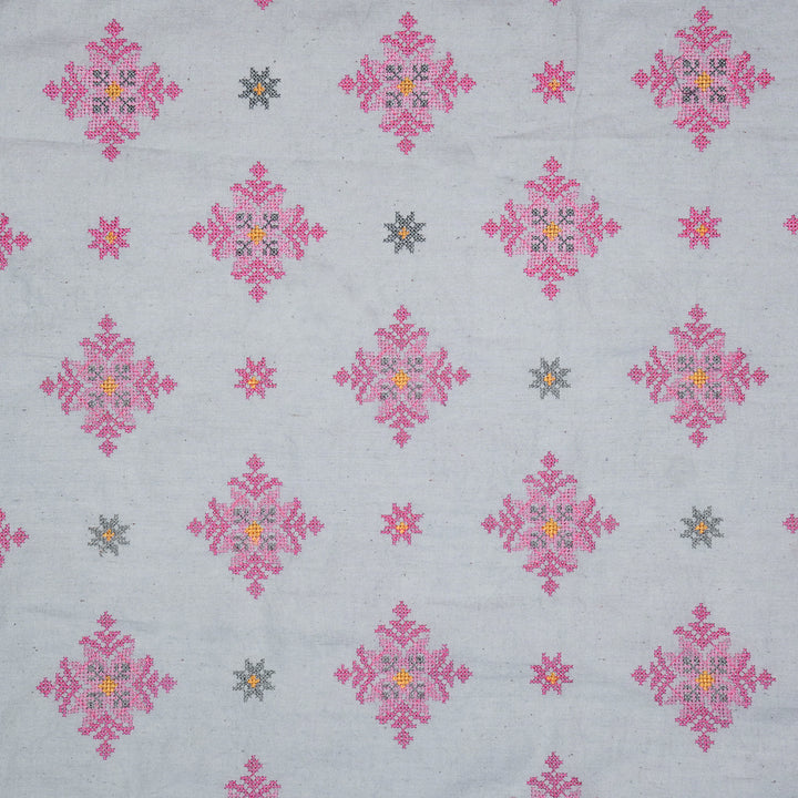 Nilaya Buta Buti Mixture on Light/Mauve Cotton Linen Embroidered Fabric