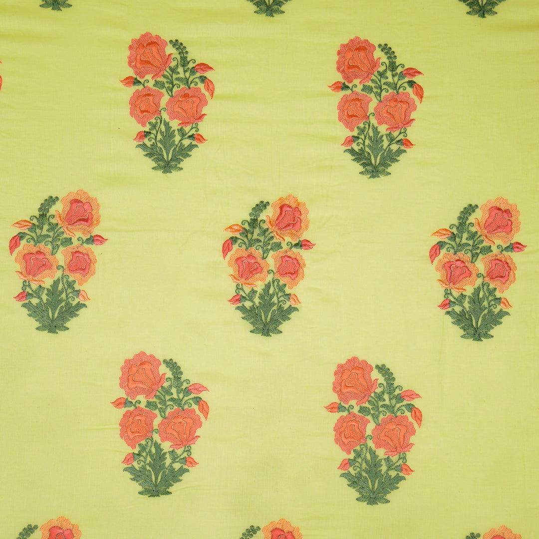Aria Floral Buta on Lemon Malmal Embroidered Fabric