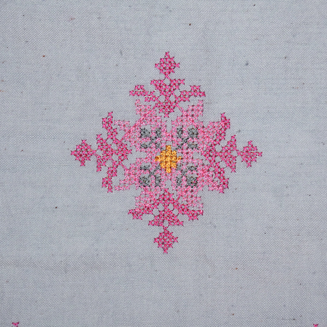 Nilaya Buta Buti Mixture on Light/Mauve Cotton Linen Embroidered Fabric