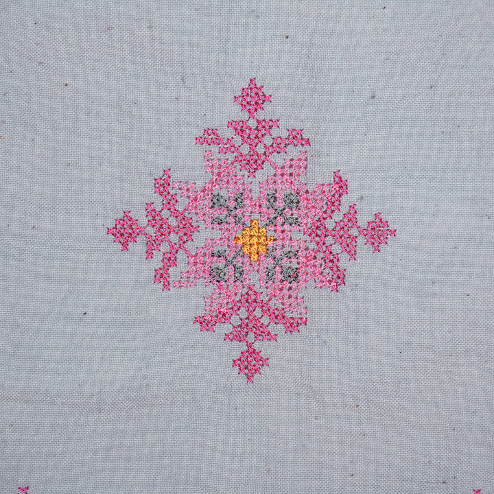 Nilaya Buta Buti Mixture on Light/Mauve Cotton Linen Embroidered Fabric