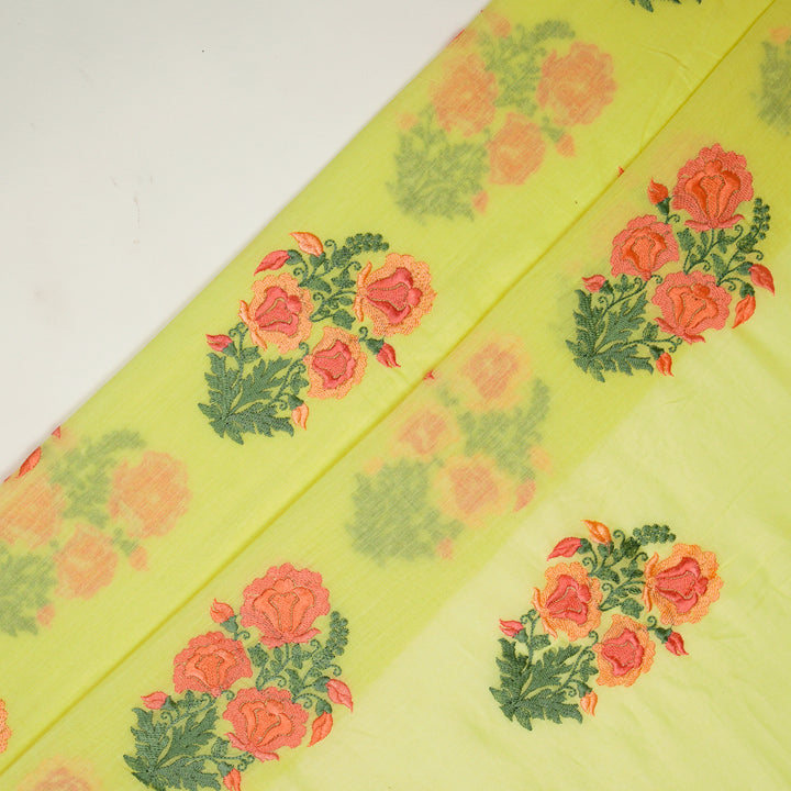 Aria Floral Buta on Lemon Malmal Embroidered Fabric